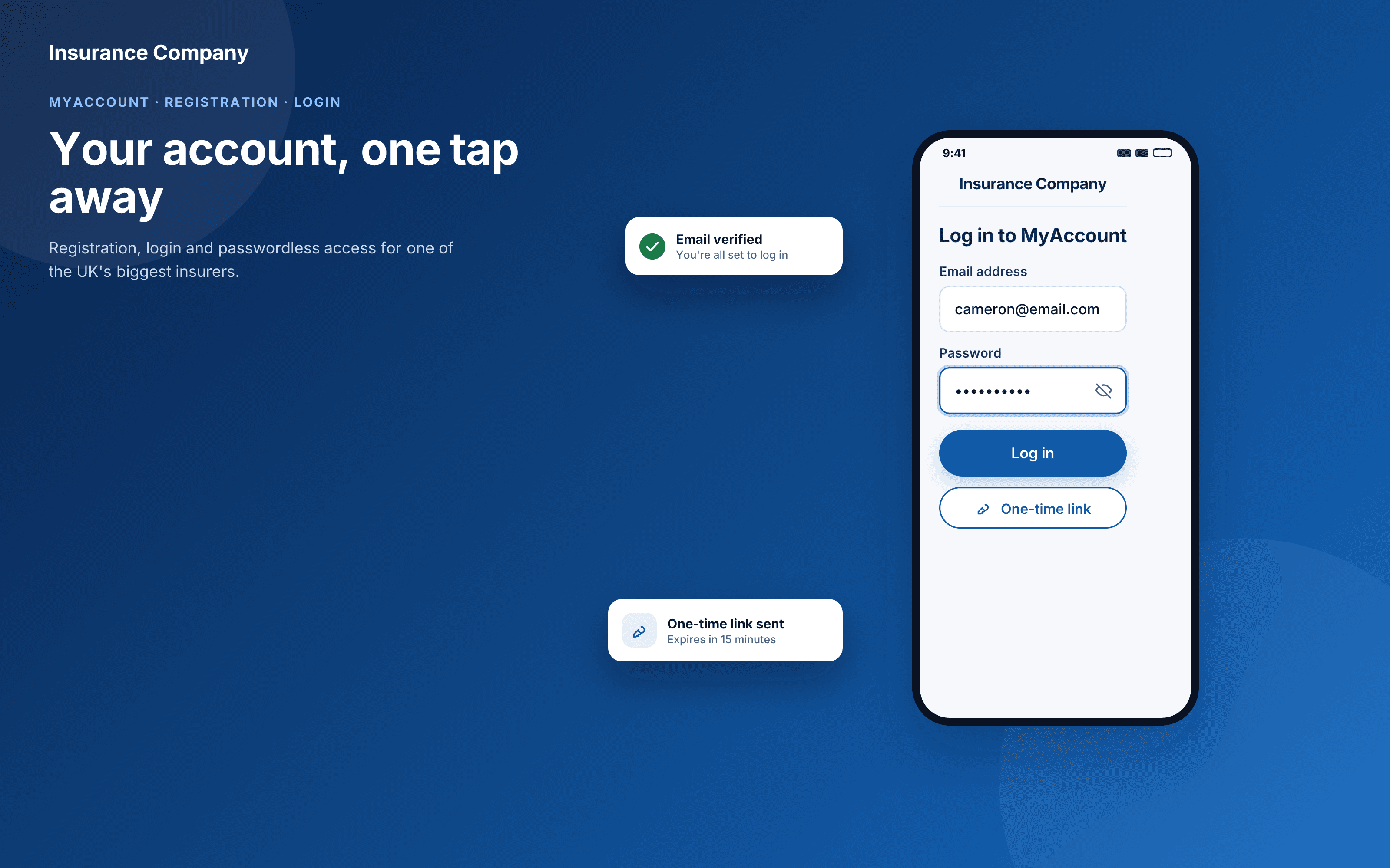 One of the UK's biggest insurers: registration, login and passwordless access for MyAccount cover image