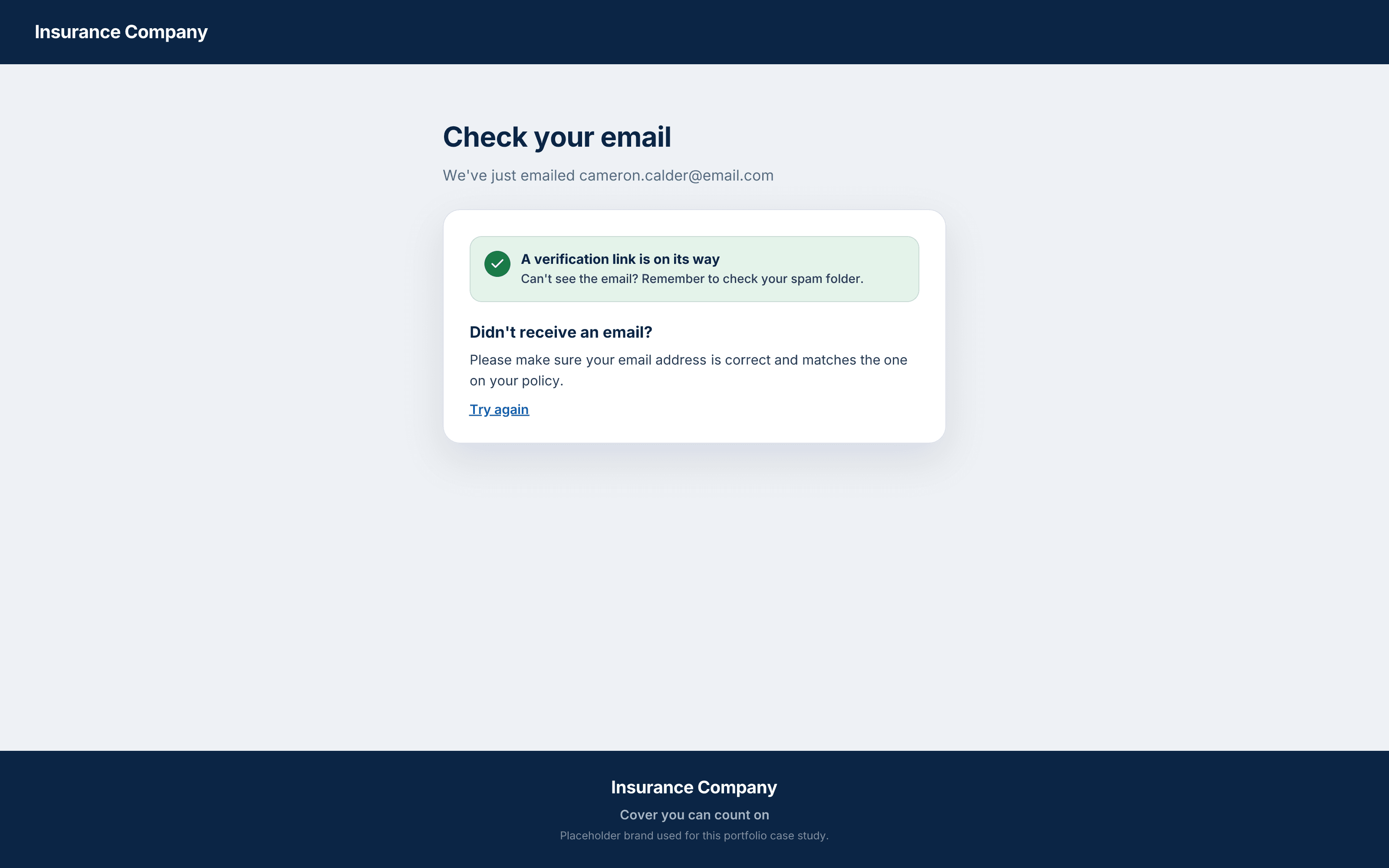 A check your email confirmation screen shown after registration