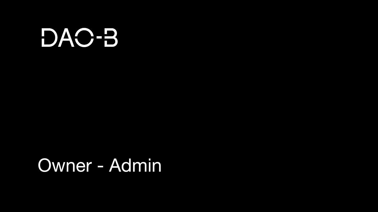 Black DAO-B section divider introducing the owner and admin experience.