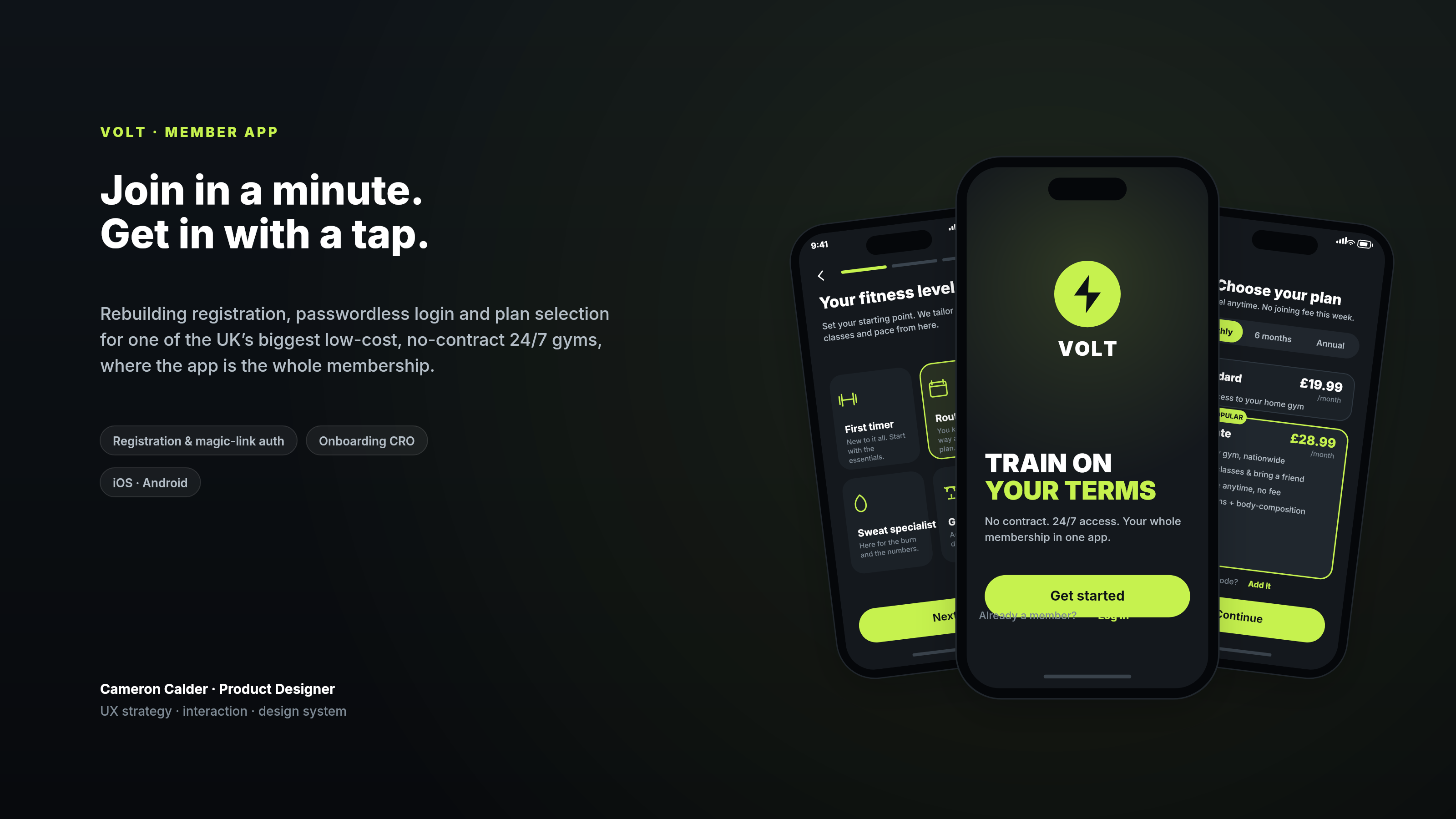 Volt: a one-minute join for a 24/7 gym that lives in your phone cover image